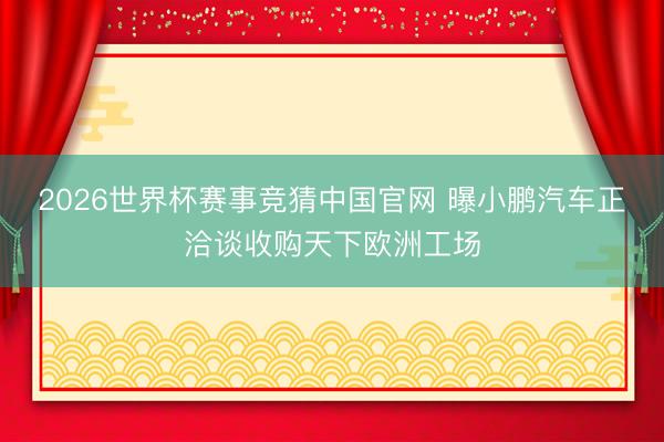 2026世界杯赛事竞猜中国官网 曝小鹏汽车正洽谈收购天下欧洲工场