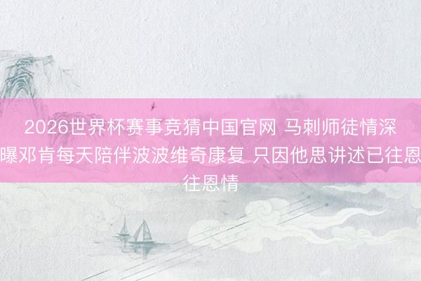 2026世界杯赛事竞猜中国官网 马刺师徒情深！曝邓肯每天陪伴波波维奇康复 只因他思讲述已往恩情