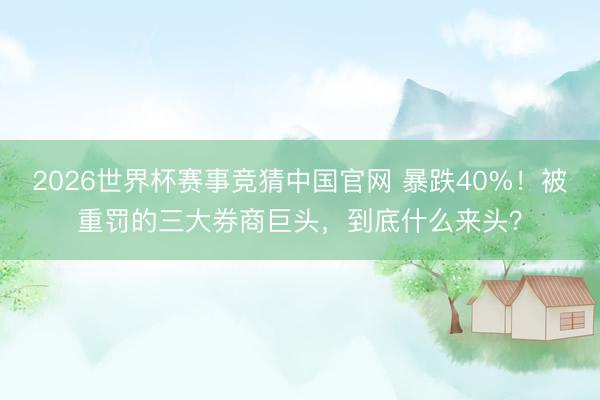 2026世界杯赛事竞猜中国官网 暴跌40%!被重罚的三大券商巨头,到底什么来头?