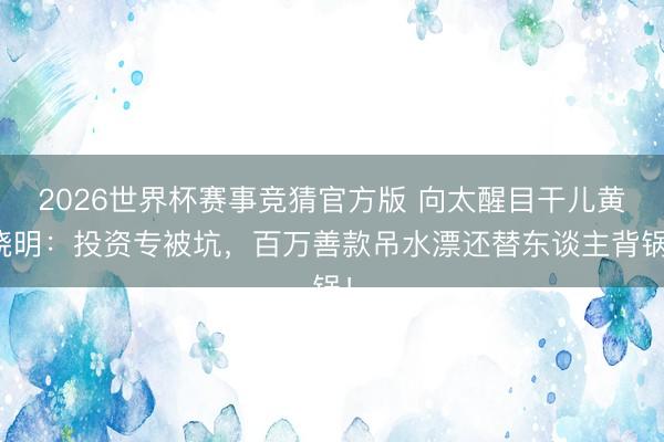 2026世界杯赛事竞猜官方版 向太醒目干儿黄晓明:投资专被坑,百万善款吊水漂还替东谈主背锅!