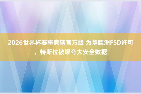 2026世界杯赛事竞猜官方版 为拿欧洲FSD许可,特斯拉被爆夸大安全数据